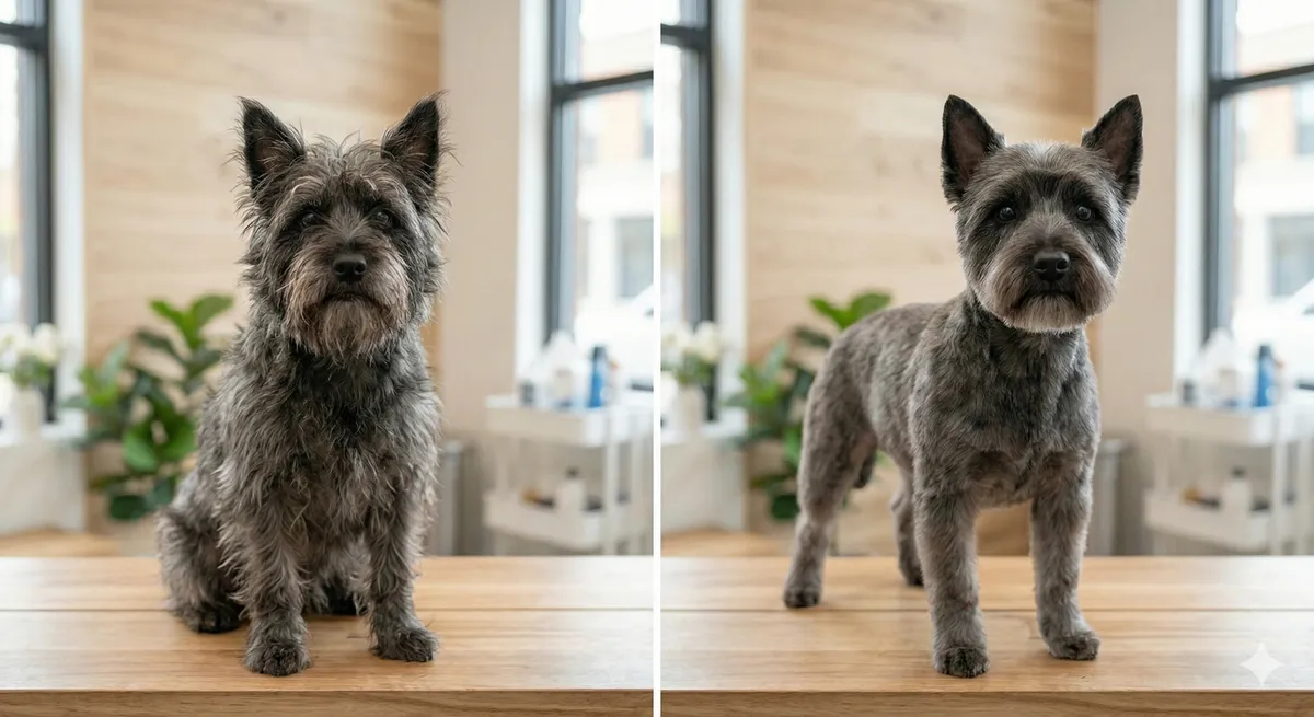 Dog grooming before and after transformation