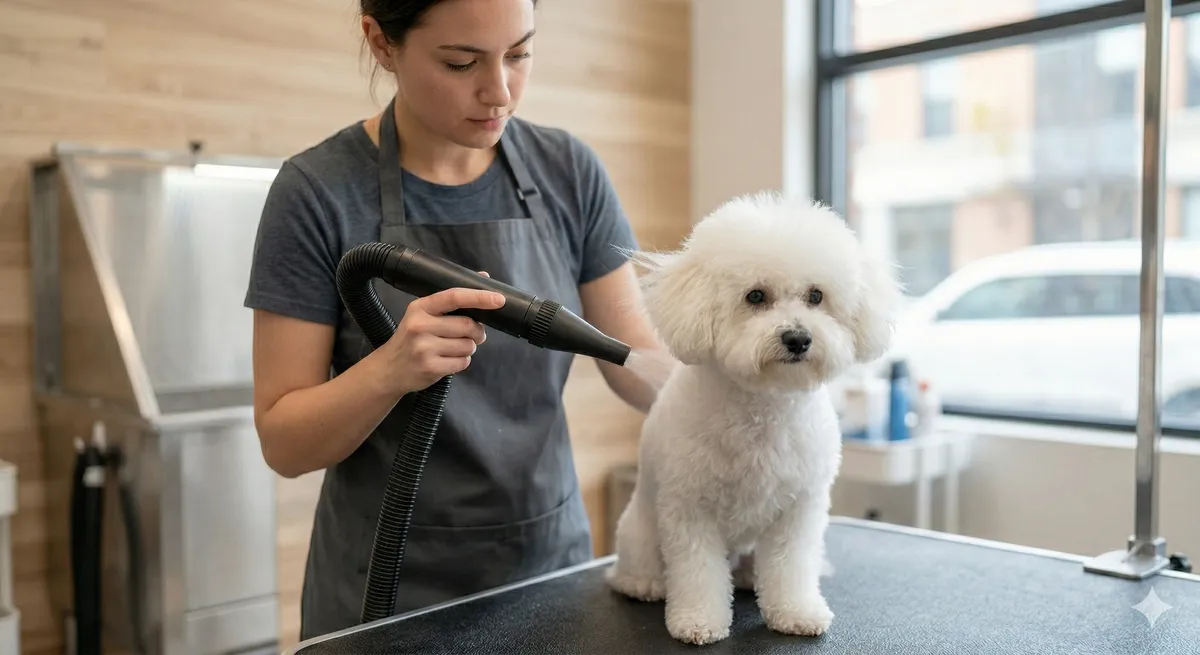 Professional dog grooming session