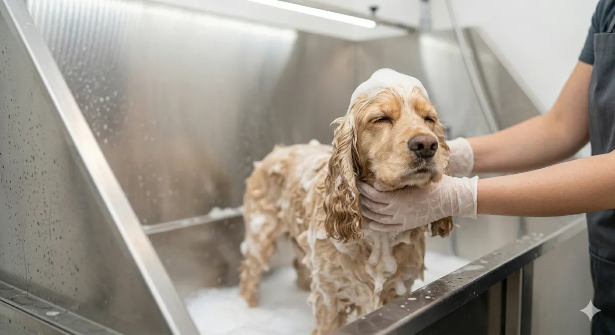 Dog enjoying a spa bath
